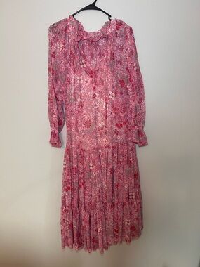 Free People Pink Floral Long Sleeve Ruffle Dress